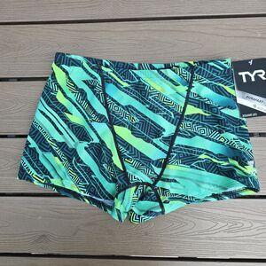 TYR Men's Durafast Ardent Green/black Boxer Square Leg Trunk Swim Size 30 New